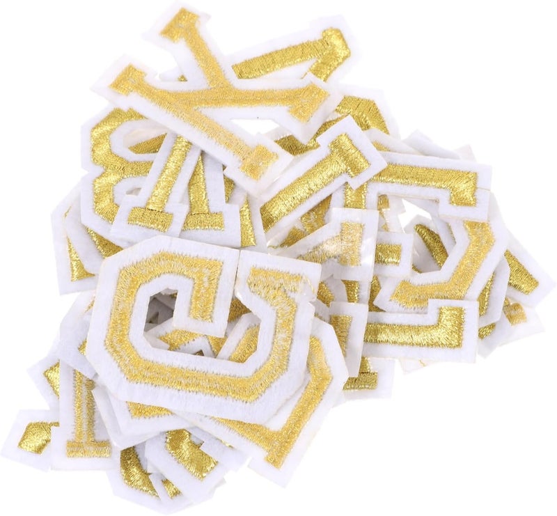 26 Pieces White Base Gold Letter Embroidered Patches Iron-on Clothes Repair Appliques for Uniforms Hats Jackets DIY Sewing Accessories - Image 1
