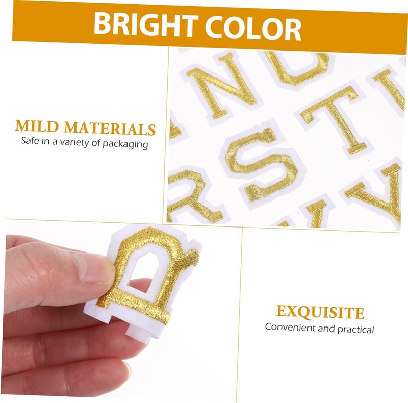 26 Pieces White Base Gold Letter Embroidered Patches Iron-on Clothes Repair Appliques for Uniforms Hats Jackets DIY Sewing Accessories - Image 3