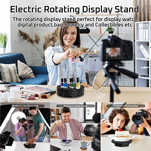 JAYEGT 3 in1 Motorized Rotating Display Stand with 5.74 /7.08/ 8.66 inch Replacement Cover，Max 22lbs Load，360 Electronic Turntable for Photography Products (3 in1 / Black/ With Remote controller) - Image 4