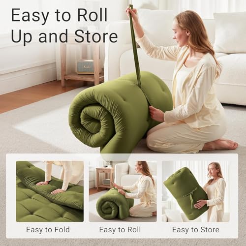 IMSMARTMART Cotton Mattress Japanese Floor Mattress, Foldable Futon Sleeping Mat, Tufted Design, Foldable Roll Up Tatami 2.5" Thicken Futon (Mehndi Green, 36X72 Inches) - Image 3