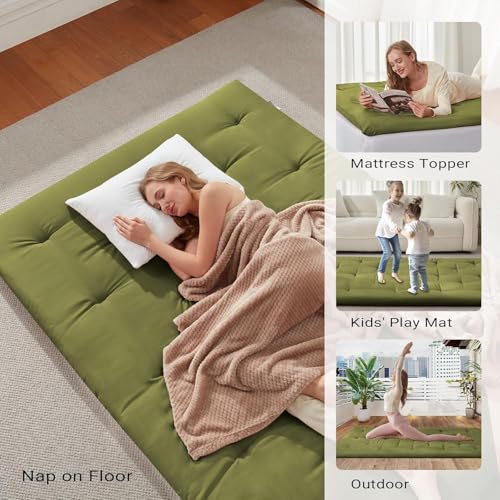 IMSMARTMART Cotton Mattress Japanese Floor Mattress, Foldable Futon Sleeping Mat, Tufted Design, Foldable Roll Up Tatami 2.5" Thicken Futon (Mehndi Green, 36X72 Inches) - Image 5