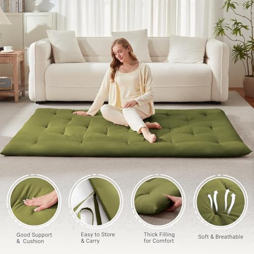 IMSMARTMART Cotton Mattress Japanese Floor Mattress, Foldable Futon Sleeping Mat, Tufted Design, Foldable Roll Up Tatami 2.5" Thicken Futon (Mehndi Green, 36X72 Inches) - Image 2