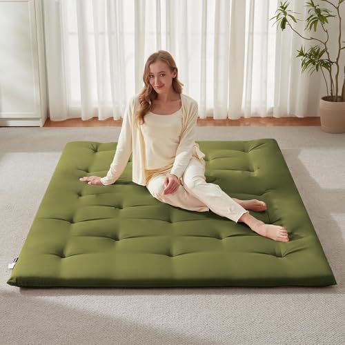 IMSMARTMART Cotton Mattress Japanese Floor Mattress, Foldable Futon Sleeping Mat, Tufted Design, Foldable Roll Up Tatami 2.5" Thicken Futon (Mehndi Green, 36X72 Inches) - Image 1