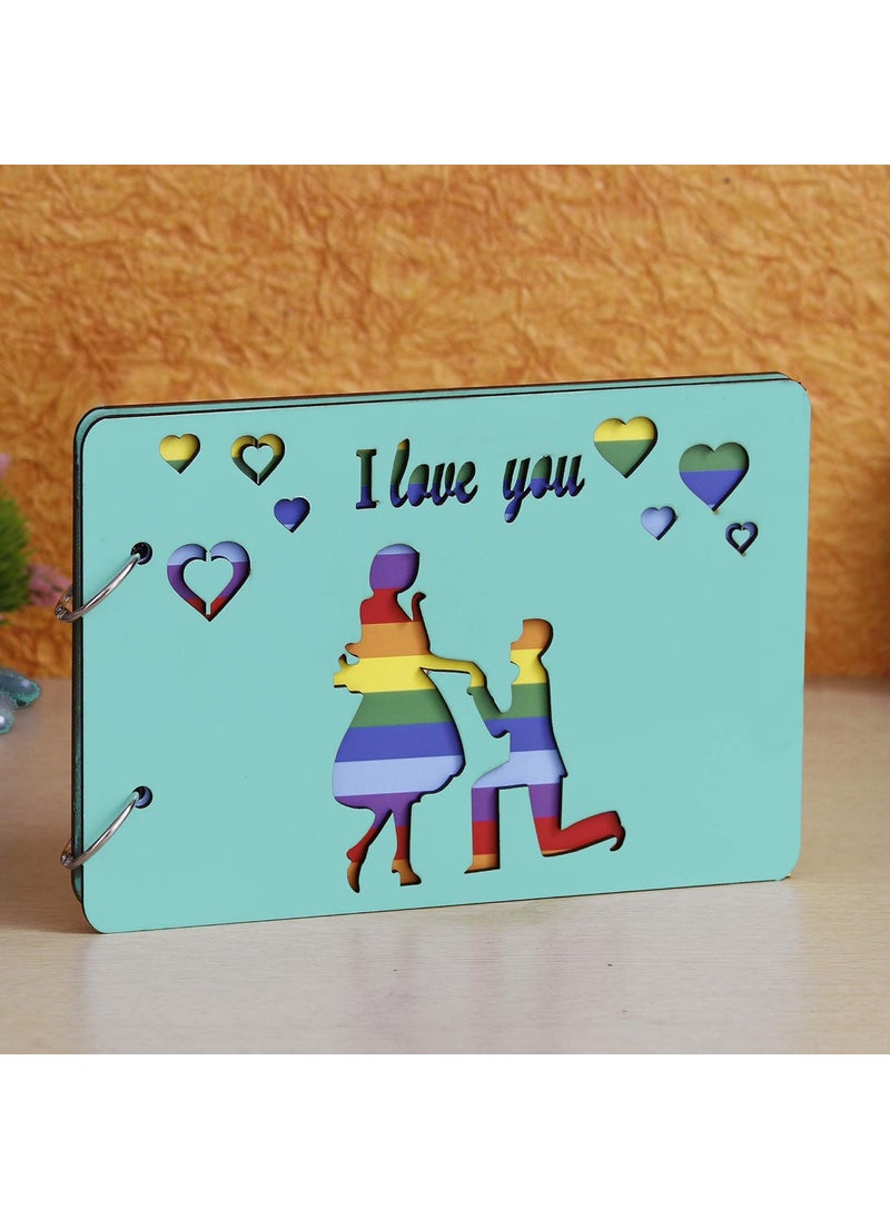 Webelkart Webelkart Wooden DIY I Love You Photo Album Scrapbook Memory Book, Photo Album- 26 cm x 18 cm x 4 cm (30 Sheets)  - Image 2