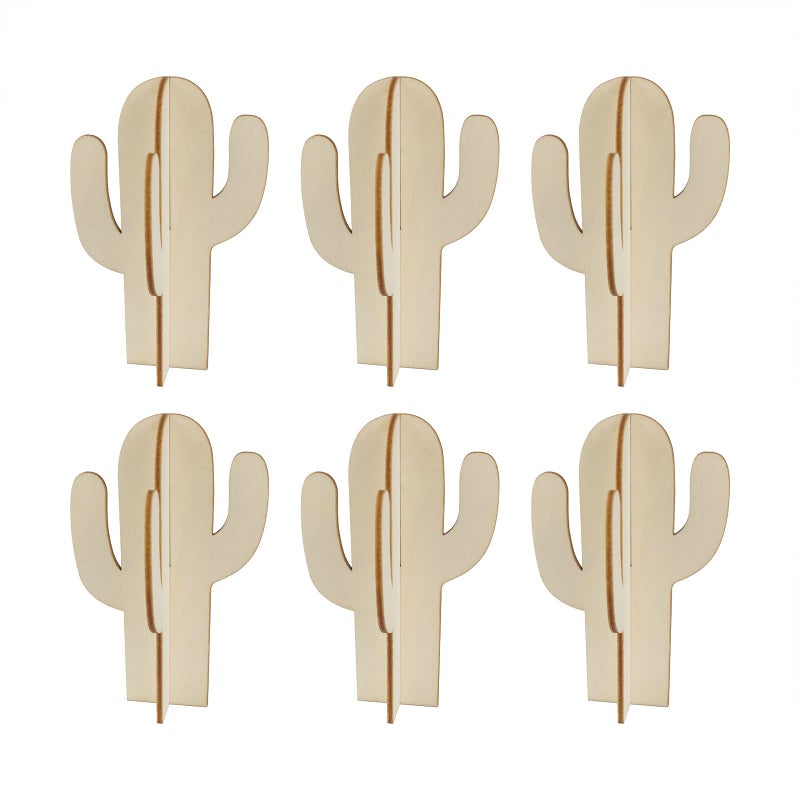 Creaides 12pcs Cacti Wood DIY Crafts Cutouts Wooden Cactus Tabletop Decoration for DIY Projects Hawaii Summer Holiday Party Supplies