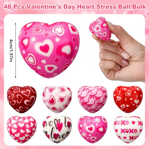 Honoson 48 Pcs Valentine Heart Stress Ball Bulk Relief Heart Shape Stress Ball Squeeze Mini Foam Balls Valentines Day Prizes for Party Favors Gifts Birthday Holiday Office Fillers 157 Inch - Image 5