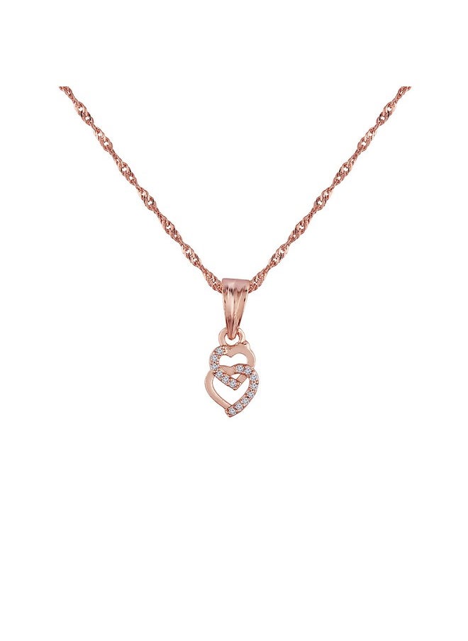 I Jewels I Jewels Rose Gold Plated Glittering CZ Zircon Heart Chain Pendent Necklace for Women (Style-2)  - Image 1