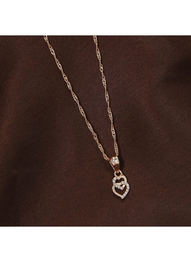 I Jewels I Jewels Rose Gold Plated Glittering CZ Zircon Heart Chain Pendent Necklace for Women (Style-2)  - Image 2