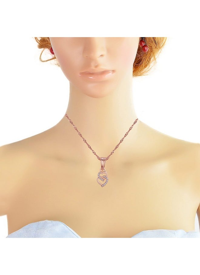 I Jewels I Jewels Rose Gold Plated Glittering CZ Zircon Heart Chain Pendent Necklace for Women (Style-2)  - Image 3