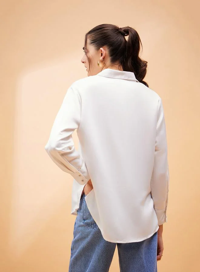 SASSAFRAS Solid Satin Shirt with Long Sleeves by Styli