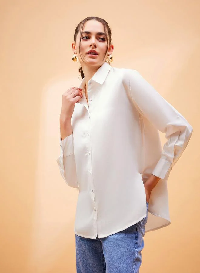 SASSAFRAS Solid Satin Shirt with Long Sleeves by Styli