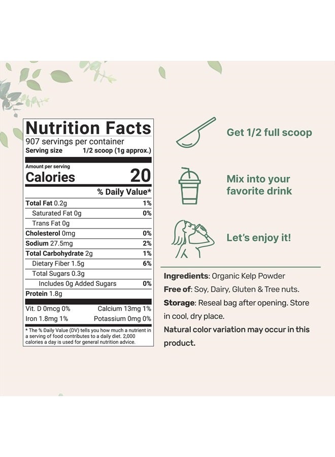 Micro Ingredients Organic Kelp Powder, 2lbs | Sustainably US Grown, Raw Ascophyllum Nodosum Source | Rich in Iodine for Thyroid Support, Body Scrubs, & Skin Care | Sea Vegetable | Non-GMO, Vegan - Image 2