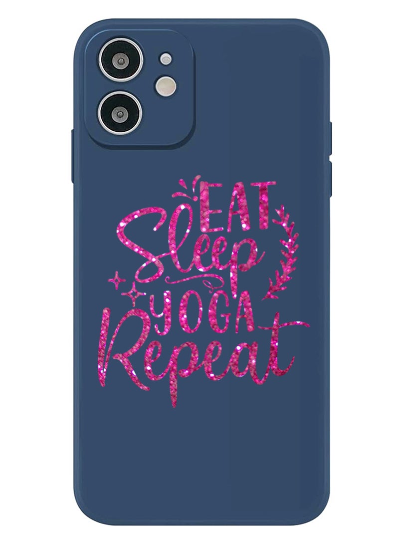 Theodor Protective Slim Fit Case Liquid Silicone Cover with Full Body Protection Anti-Scratch Shockproof Case For iPhone 12 Blue  - Eat sleep yoga repeat copy - Image 1