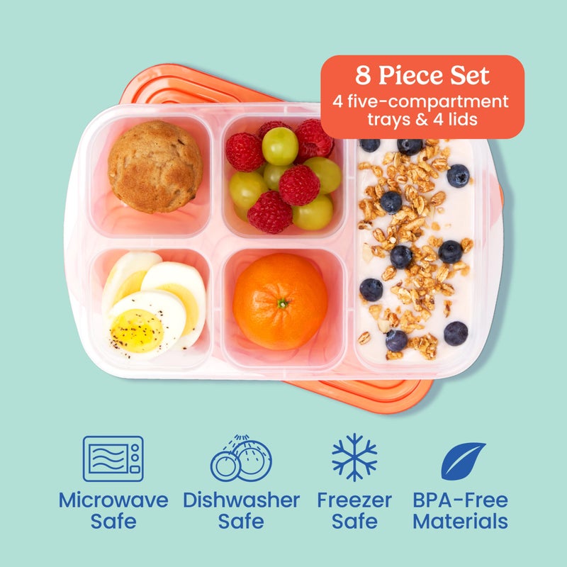 Bentgo Easyboxes - Reusable 5-Compartment Food Containers, Stackable 8-Piece Set, 4 Trays & 4 Lids, BPA-Free Food Storage for Meal Prep, School, & Work; Lunch Boxes with Patented Design (Classic) - Image 3