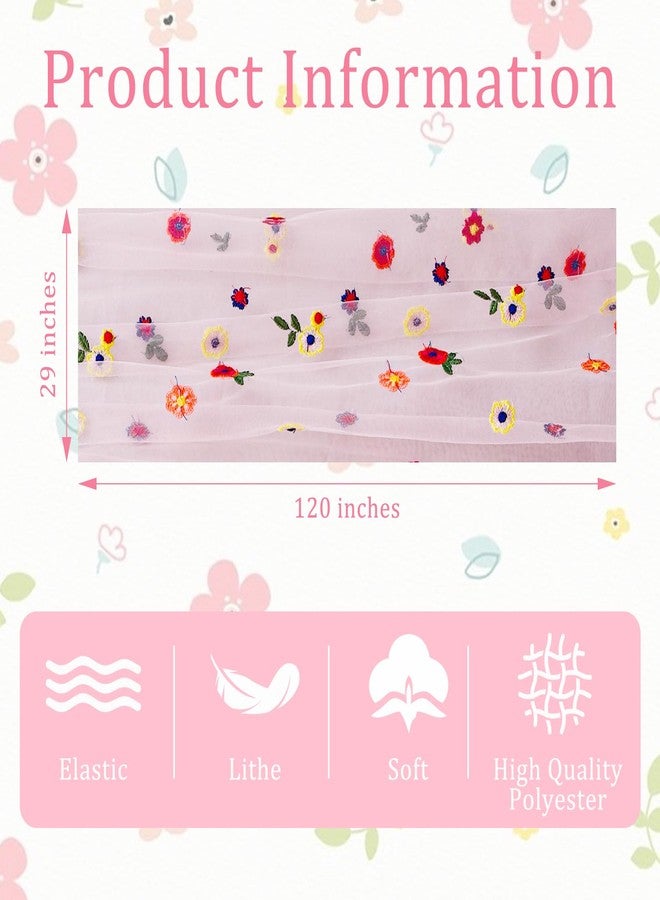 BINBE 1pcs Pink Daisy Summer Table Runner Embroidery Gauze Spring 10FT Florals Seasonal Tulle Holiday Birthday Kitchen Dining Table Decor for Home Party - Image 4