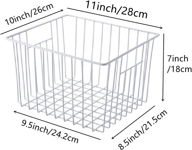 Slideep Large Fridge Freezer Wire Storage Organizer Basket, Household Refrigerator Bin with Built-in Handles for Cabinets, Pantry, Closets, Bedrooms White - Set of 2 - Image 5