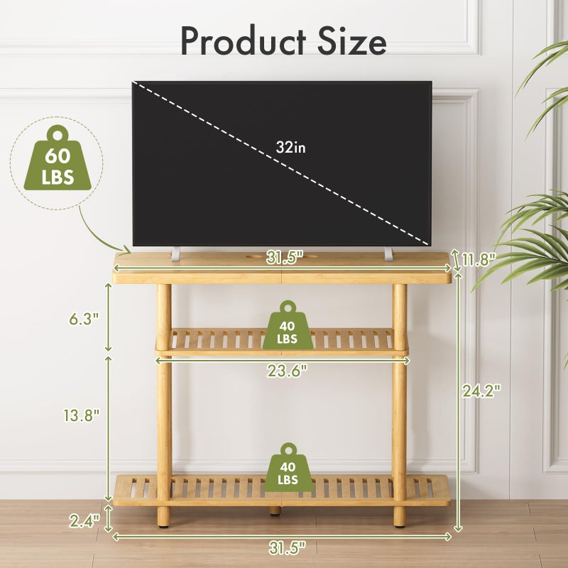 Atoping Bamboo TV Stand, Small TV Stands for up to 32 Inch, 3-Tier Entertainment Center TV Shelf with Storage, Sturdy Corner TV Stand for Small Spaces, 31.5 x 24.2 x 11.8 inches - Image 2
