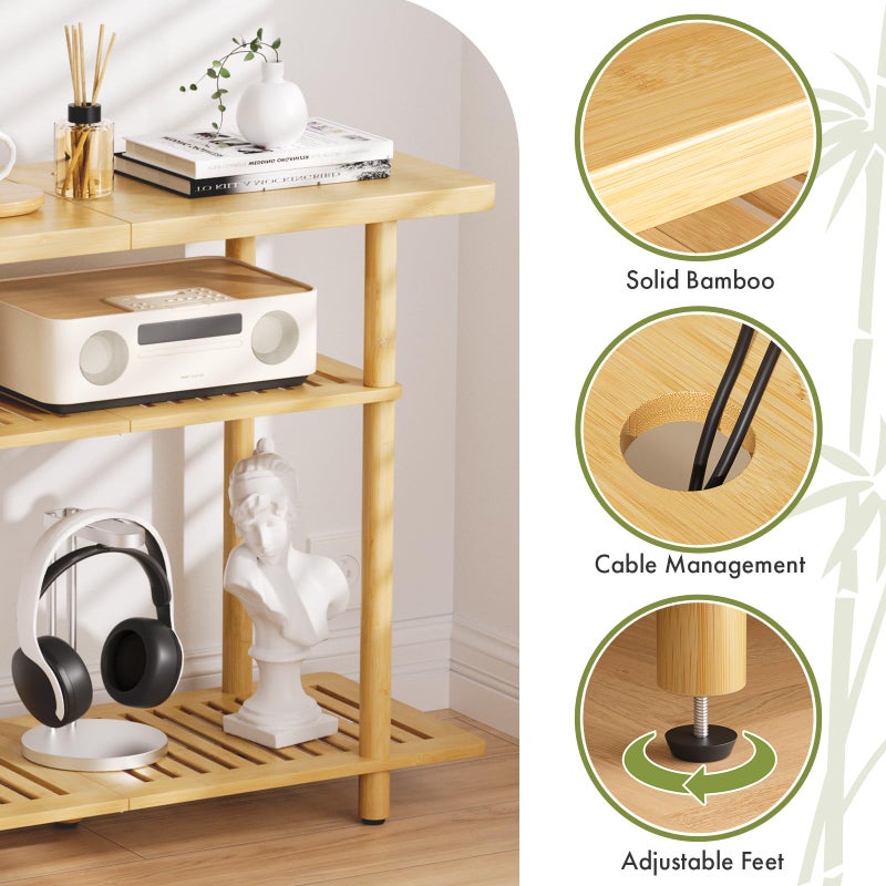 Atoping Bamboo TV Stand, Small TV Stands for up to 32 Inch, 3-Tier Entertainment Center TV Shelf with Storage, Sturdy Corner TV Stand for Small Spaces, 31.5 x 24.2 x 11.8 inches - Image 5