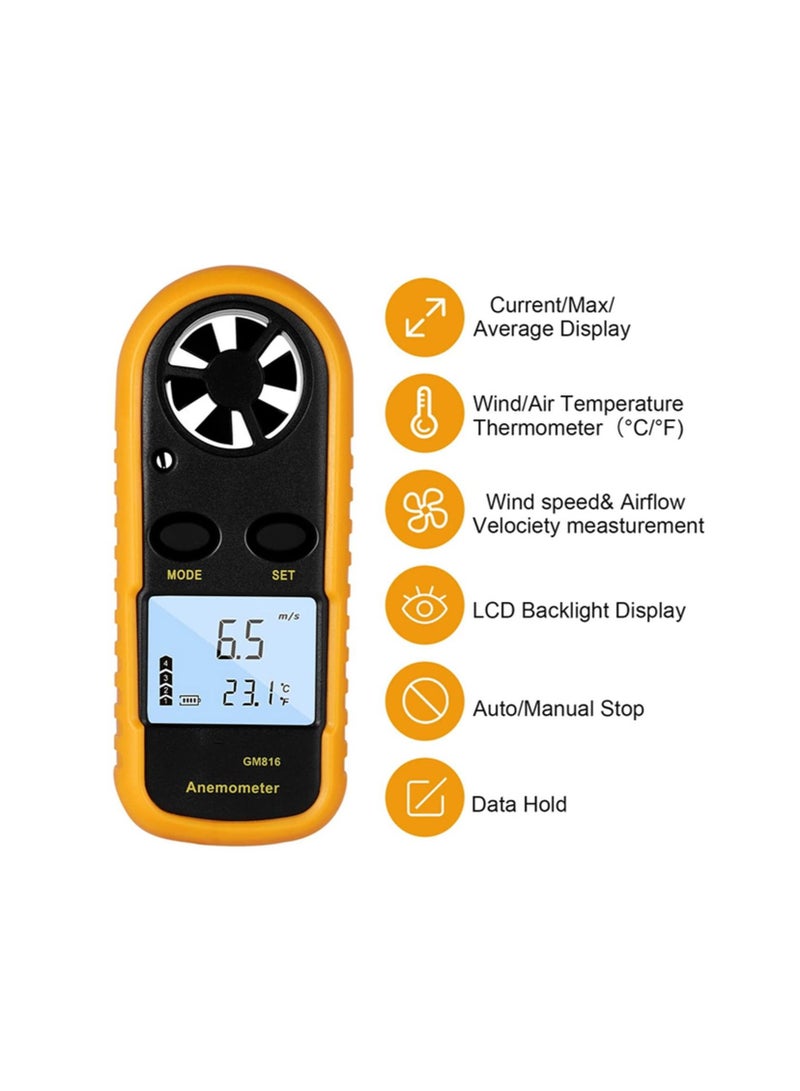 المحمولة مقياس شدة الريح مقياس شدة الريح الرقمية الصغيرة شفرة مقياس شدة الريح ℉ إلى ℉ في الهواء الطلق طائرة ورقية قارب شراعي ركوب الأمواج - Image 3