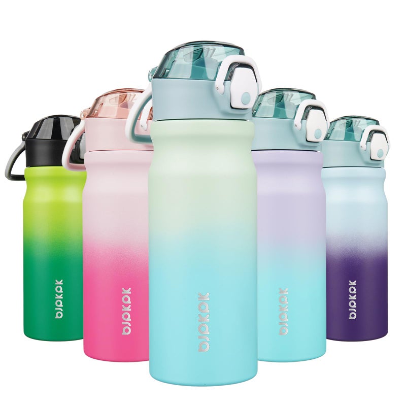 BJPKPK Insulated Water Bottle 18oz Stainless Steel Water Bottles with Straw and Carry Handle Double Wall Metal Thermal FlaskMint - Image 2