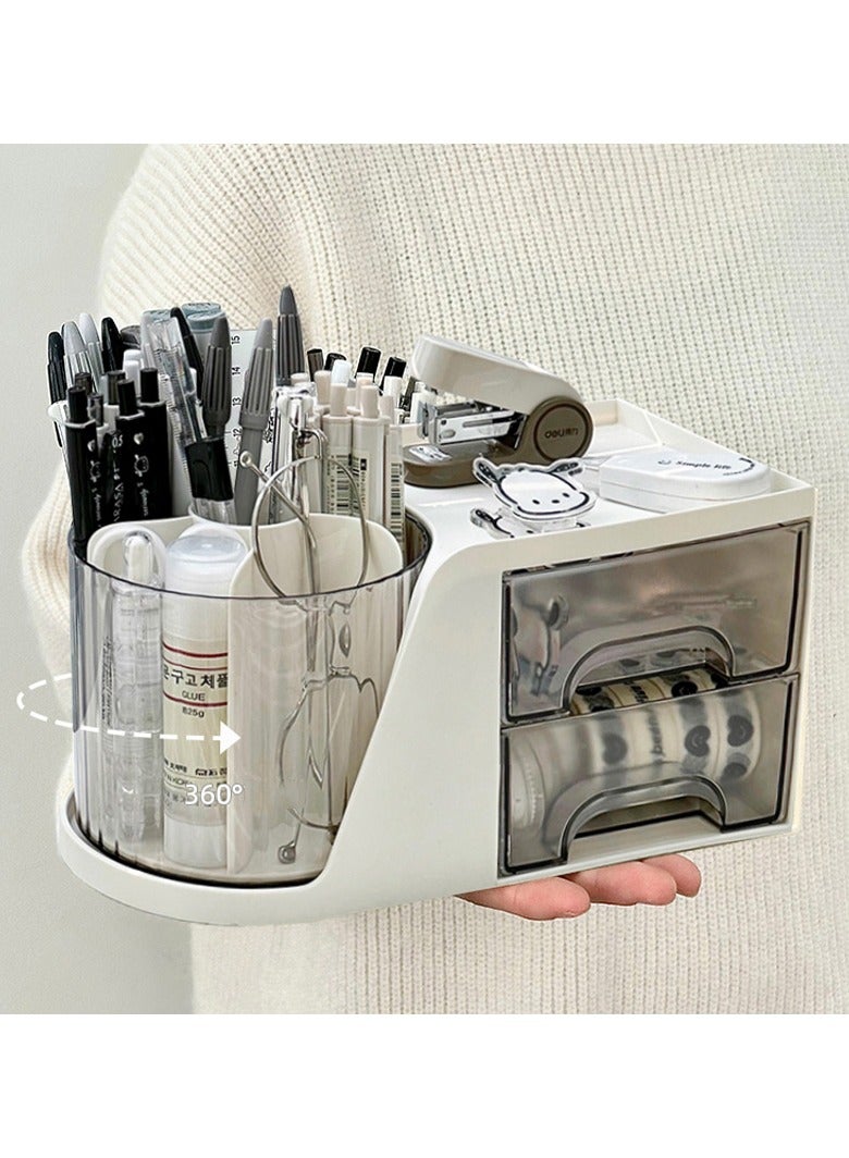 CityRiya-Long Desk Organizer, Pencil Holder Pen Holder for Desk, Desktop Storage Box, White Makeup Brushes Organizer, Desk Storage Organizers and Accessories for Home Office Supplies, Stationery Holder Storage Box  - Image 3