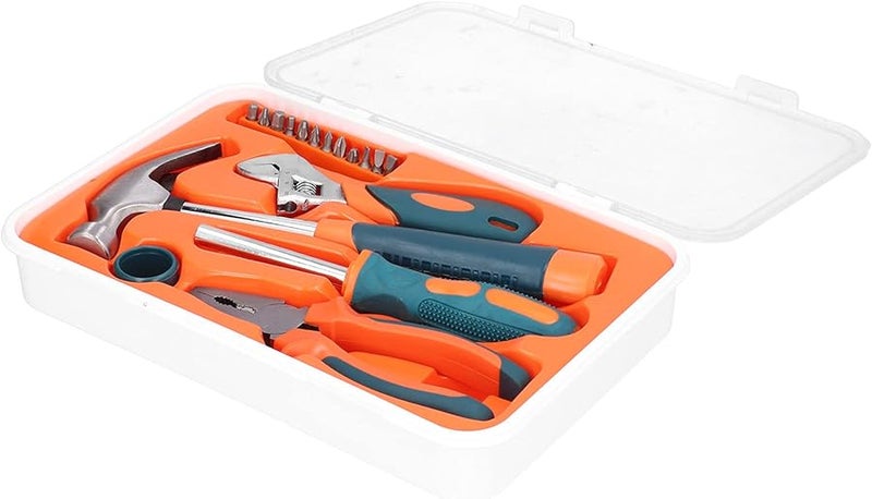 17Pcs Carbon Steel Hardware Tools Set with Hammer Wrench Plier Screwdriver Bits - Image 1