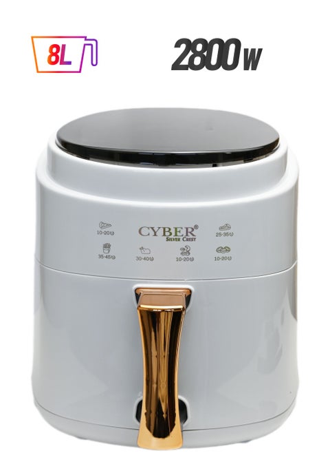 Air Fryer 8 Liters Electric Hot Oven Oilless Cooker LCD Digital Touch Screen Display 2800W With Large Capacity Basket 360 Degree Turbo Air Flow