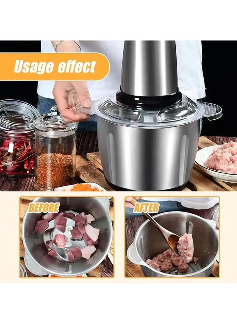TIGER Multifunctional Electric Meat Grinder and Food Chopper – 3L Stainless Steel Bowl, 300W Powerful Motor, Double-Layer Blades for Fast Meat Mincing, Vegetable & Fruit Chopping, Baby Food Preparation – Green Color, Compact & Easy to Clean  - Image 2