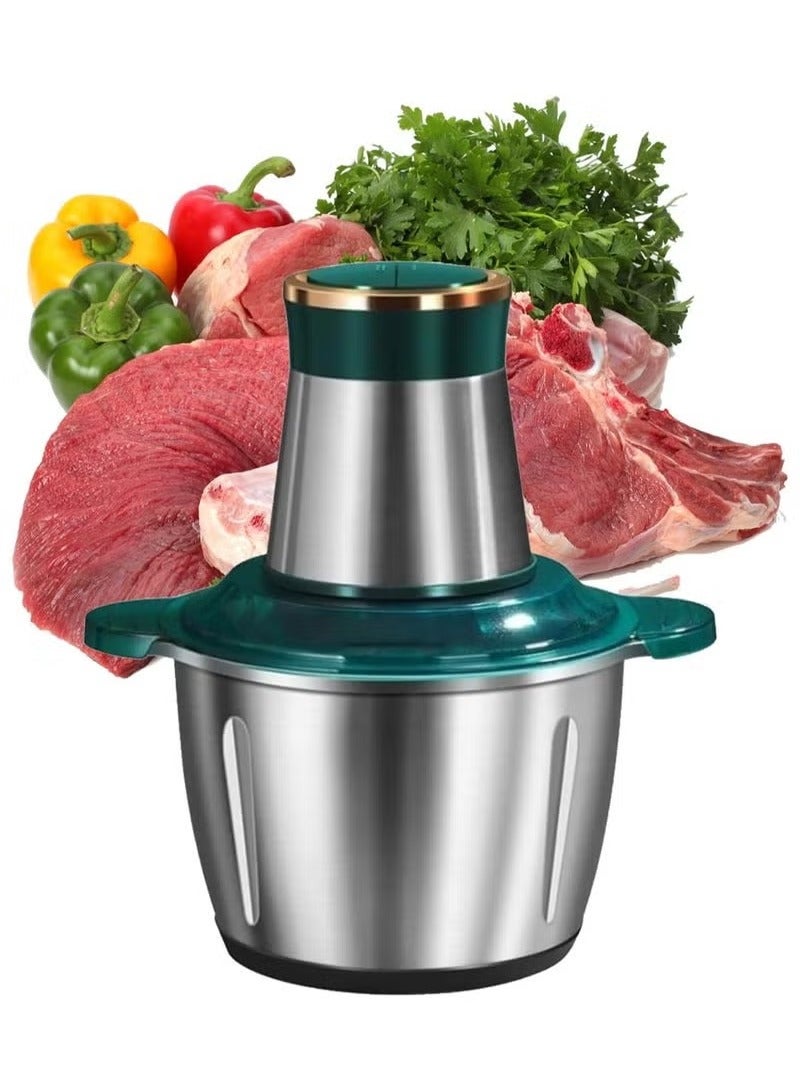 TIGER Multifunctional Electric Meat Grinder and Food Chopper – 3L Stainless Steel Bowl, 300W Powerful Motor, Double-Layer Blades for Fast Meat Mincing, Vegetable & Fruit Chopping, Baby Food Preparation – Green Color, Compact & Easy to Clean  - Image 1