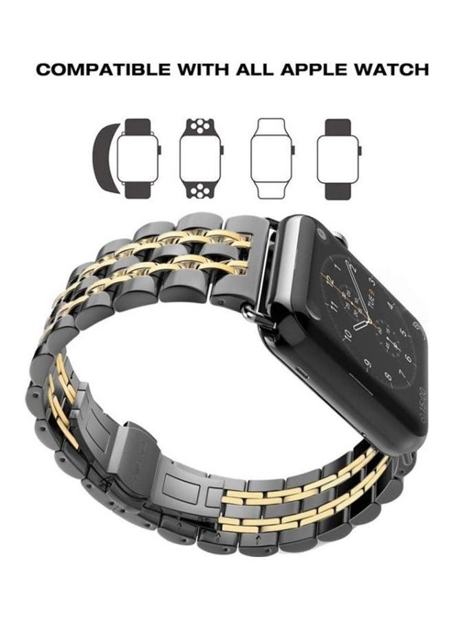 NIBEMINENT Replacement Watchband For Apple Watch Black/Gold - Image 3