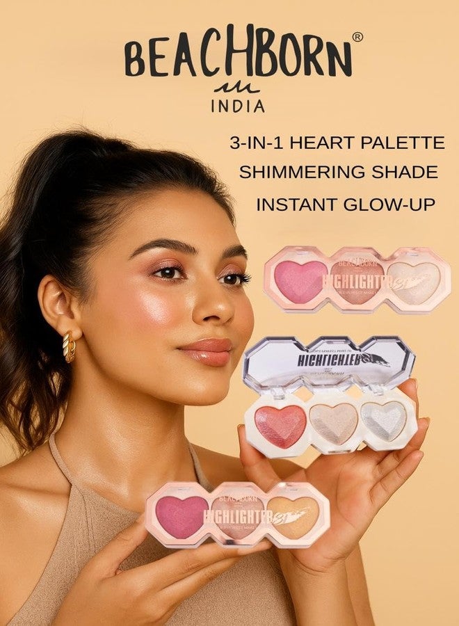 BEACHBORN Heart Shape Highlighter Palette For Makeup | Ultra Blendable & Long Lasting | Blinding Glow (BBI-02-07-SHADE NO.03, 9G) - Image 3