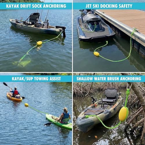 Obcursco 20FT Drift Sock Anchor Rope & Floating Marker Buoy, High Visibility Marine Tether Line with 316 Stainless Steel Clips for Kayak Fishing, Pontoon, Floating Water Mat & Sand Anchor - Image 3