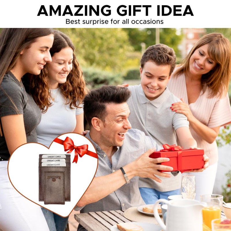 RC Rexcuir Vegan Leather Money Clip Wallet | Super Strong Magnetic Clip | Minimalist Money Clip | Slim Front Pocket Wallet RFID Blocking (Brown) - Image 4