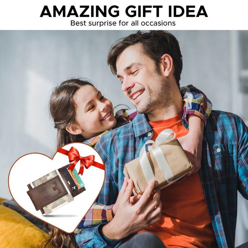 RC Rexcuir Vegan Leather Money Clip Wallet | Super Strong Magnetic Clip | Minimalist Money Clip | Slim Front Pocket Wallet RFID Blocking (Brown) - Image 5