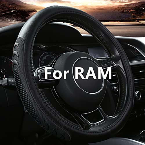 Yangday Leather Steering Wheel Cover for Dodge Ram 1500 2500 3500, 15.5-16 Inches Car Steering Wheel Cover with Anti-Slip Massage Particle (Black) - Image 1