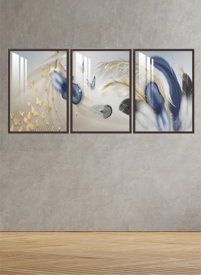 ماركتنا ثلاث لوحات جدارية120x60سم مع برواز بني وطبقة اكريلك شفاف بتصميم تجريدي - Image 1