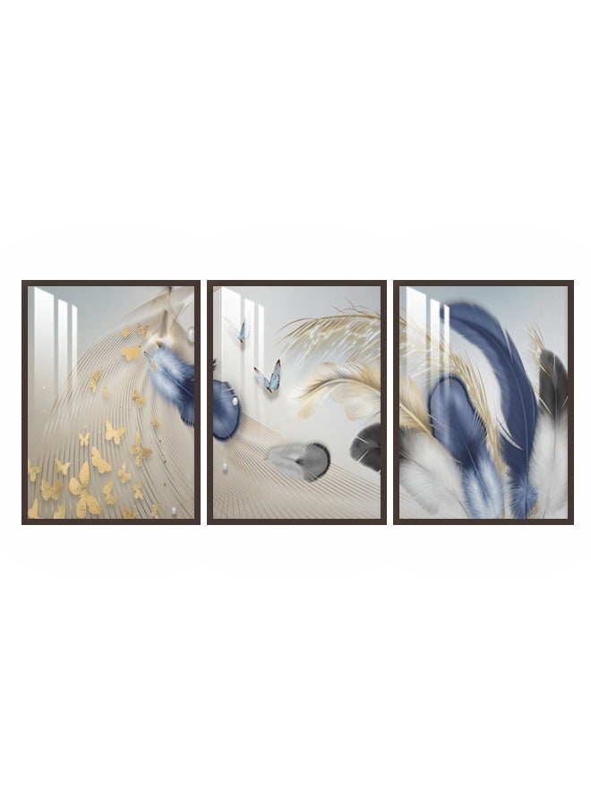 ماركتنا ثلاث لوحات جدارية120x60سم مع برواز بني وطبقة اكريلك شفاف بتصميم تجريدي - Image 2