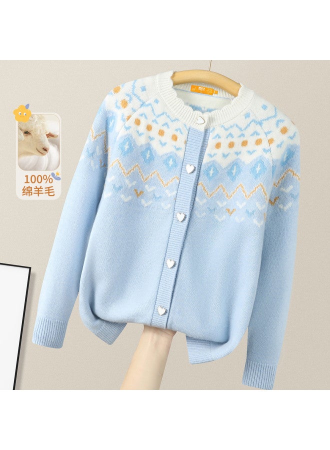 Flying in the snow Heart-shaped Button Lace Collar Sweater Men's Women's Children's Wear 25 Autumn Winter Warm Wool Sweater Coat - Image 2
