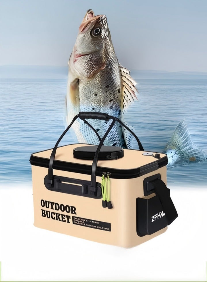 DUNISO Fishing bucket, foldable high capacity bucket, multi functional portable fishing container，with side pockets and widened straps, waterproof and anti collision, can withstand 65kg, 39 * 25 * 22cm - Image 1