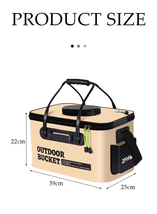 DUNISO Fishing bucket, foldable high capacity bucket, multi functional portable fishing container，with side pockets and widened straps, waterproof and anti collision, can withstand 65kg, 39 * 25 * 22cm - Image 2