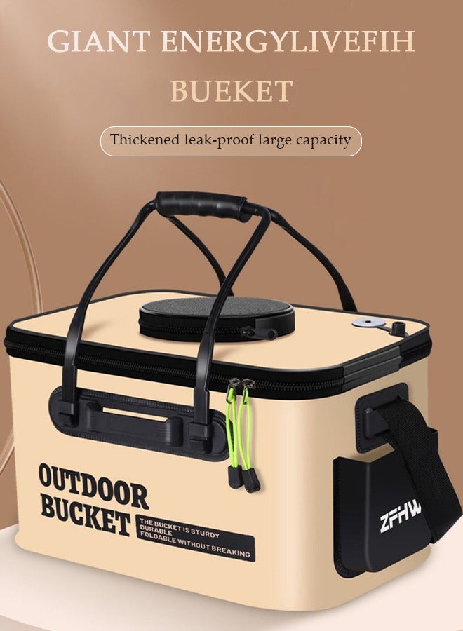DUNISO Fishing bucket, foldable high capacity bucket, multi functional portable fishing container，with side pockets and widened straps, waterproof and anti collision, can withstand 65kg, 39 * 25 * 22cm - Image 3