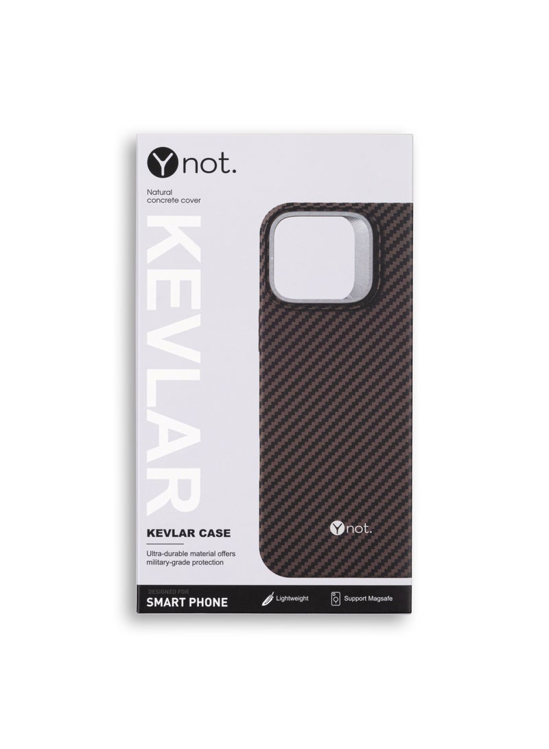 YNOT iPhone 15 Pro Kevlar Fiber Case with MagSafe and Stand - Brown - Image 5