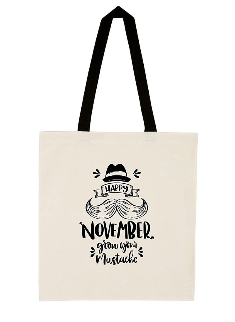 PRINTSHOP4ME - Movember Cotton Jute Bag With Black Handle Bag For Movember,Mobro, Mens Health Awareness For Fundraising Awareness Campaigns - Image 1