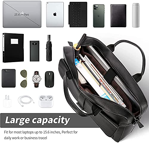 ESTARER Laptop Briefcase 15.6 Inch, Men’s Briefcase for Business/Travel, Leather Computer Office Work Bag, Water Resistant Laptop Bag, Black - Image 3