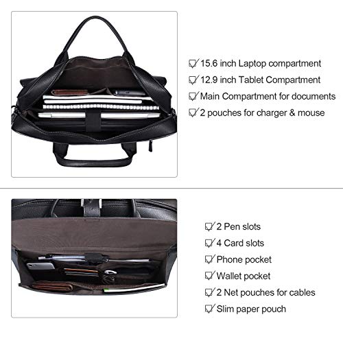 ESTARER Laptop Briefcase 15.6 Inch, Men’s Briefcase for Business/Travel, Leather Computer Office Work Bag, Water Resistant Laptop Bag, Black - Image 4
