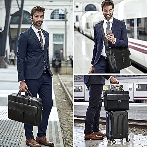 ESTARER Laptop Briefcase 15.6 Inch, Men’s Briefcase for Business/Travel, Leather Computer Office Work Bag, Water Resistant Laptop Bag, Black - Image 2