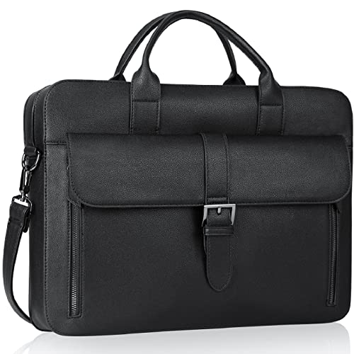 ESTARER Laptop Briefcase 15.6 Inch, Men’s Briefcase for Business/Travel, Leather Computer Office Work Bag, Water Resistant Laptop Bag, Black - Image 1