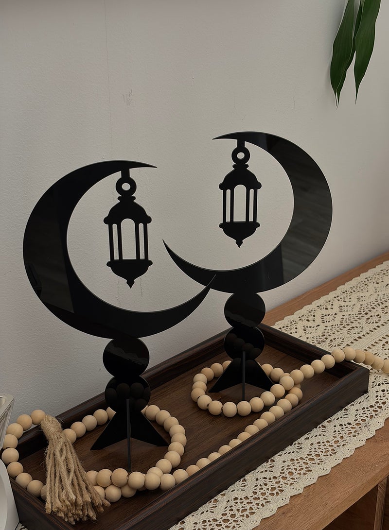 لوحة مجموعة من قطعتين ستاند ديكور من الأكريليك على شكل هلال يحمل فانوس رمضان - Image 5