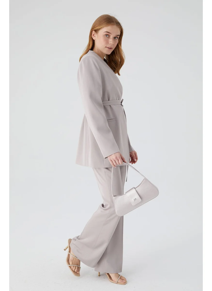 مانوكا Satin Flared Leg Trousers Stone