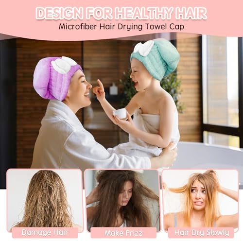 Kldnkig Microfiber Hair Drying Caps 5Pack Extra Soft and Ultra Absorbent FastDrying Hair Turban Wraps Shower Caps for Girls and Women with Cute Bowtie Design11 L x 10 W - Image 3